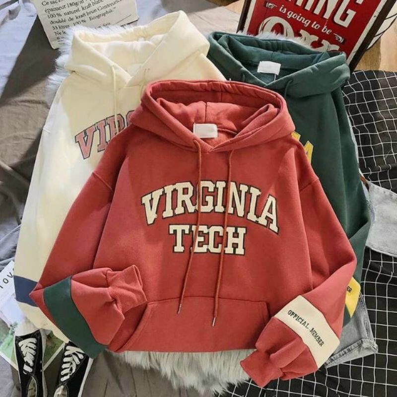 Áo hoodie unisex form rộng có chữ tay viền sọc thoi trang hàn có video ảnh thật