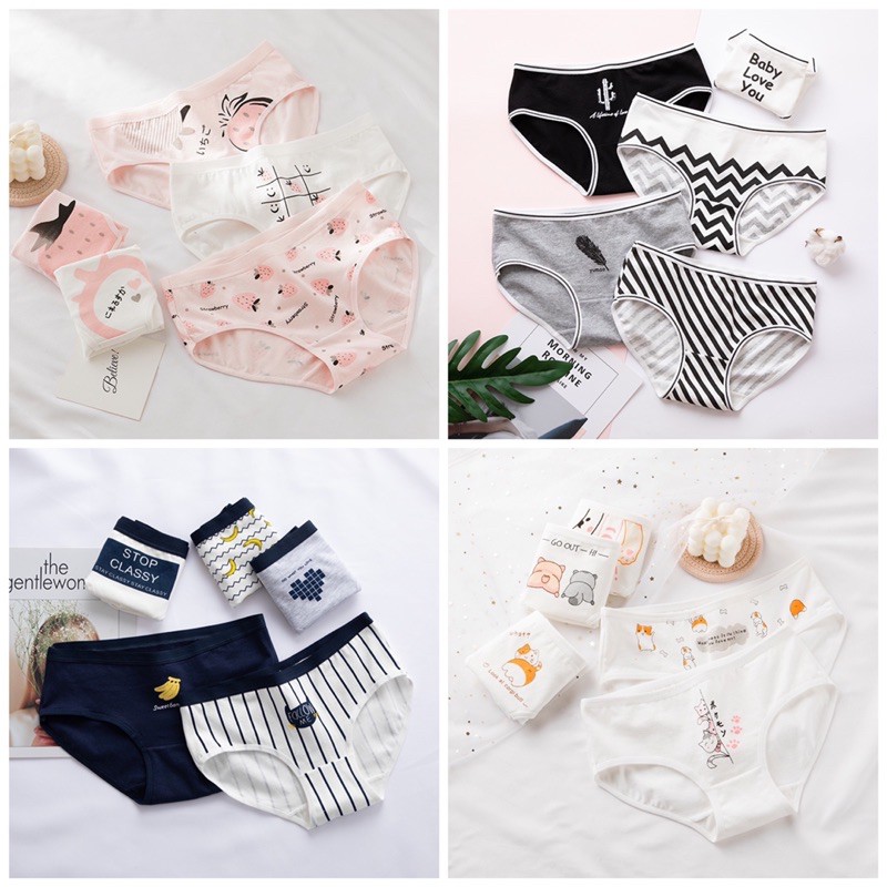 [Mã 12FASHIONSALE1 giảm 10K đơn 50K]  SET 5 Quần Lót- Quần Chíp Nữ Cotton Nâng Mông Thông Hơi Hoạ Tiết Dễ Thương | BigBuy360 - bigbuy360.vn