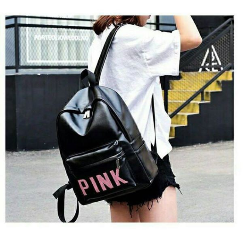 Túi balo thời trang sang chảnh bạn gái/Balo pink đen( KM 1 MÓC DÁN TRONG SIÊU DÍNH)