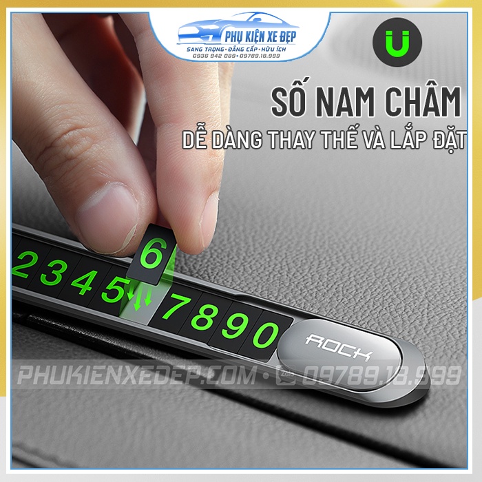 Bảng ghi số điện thoại ⚡FREESHIP⚡ ô tô kim loại Rock Metal chính hãng phát quang nhỏ gọn