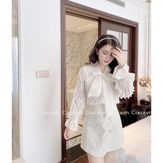 áo tơ ren nơ cổ