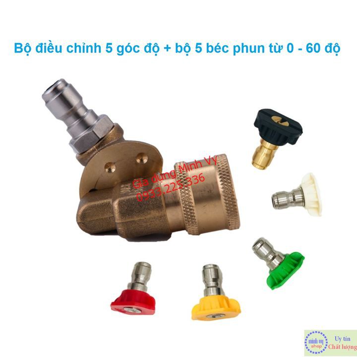 Khớp xoay điều chỉnh 5 góc nối nhanh 1/4 inch - tặng kèm bộ 5 béc phun 0 đến 36 độ khopxoay+5bec