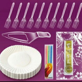 Bộ thìa dĩa ăn bánh kem kèm nến