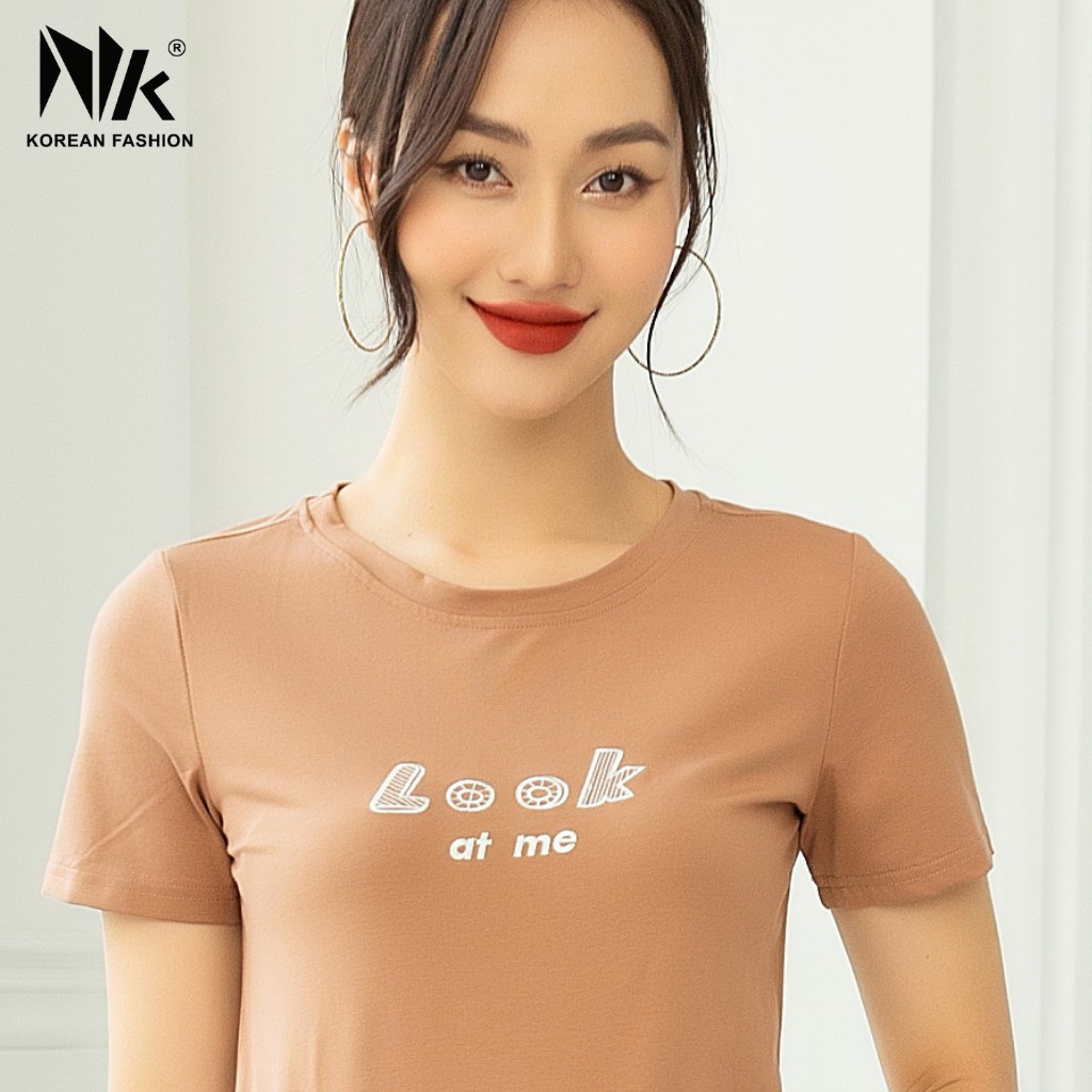 Áo Phông Cổ Tròn Ngắn Tay NK FASHION Họa Tiết Chữ Look Thêu Tay NKAT2101003