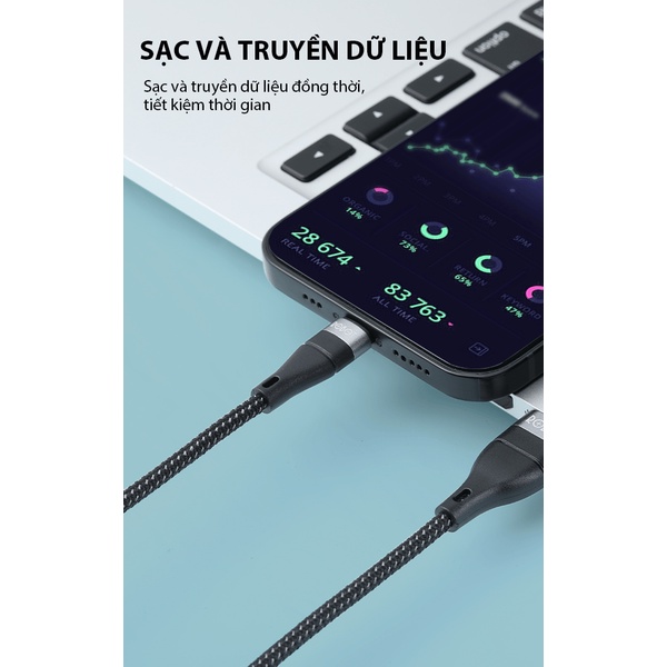 Cáp sạc nhanh đa năng 3in1 ROBOT RYT120 1.2m dây bện dù chống rối, tương thích iPhone iPad Android - Bảo hành chính hãng