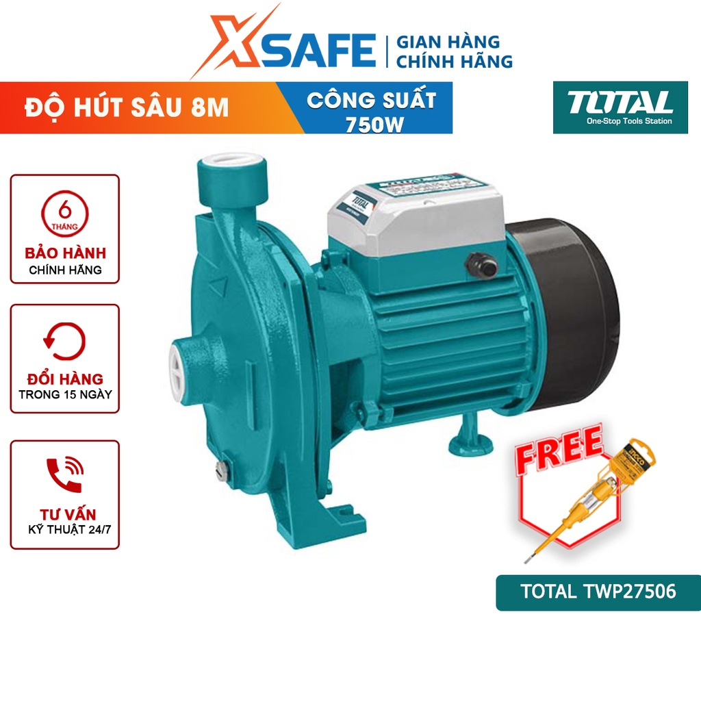 Máy bơm nước 750W TOTAL TWP27506 motor dây đồng, chiều cao bơm tối đa 30m, lưu lượng tối đa 60 lít/ph