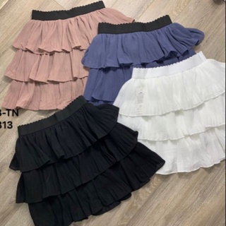 CHÂN VÁY XÒE NGẮN CẠP CHUN 3 TẦNG DẬP LY BÁNH BÈO
