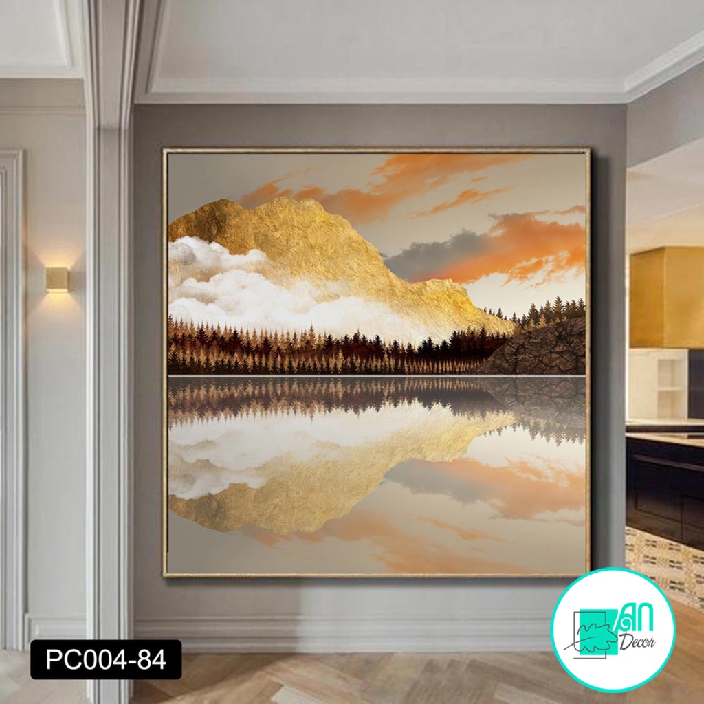 Tranh canvas treo tường sông núi nghệ thuật trừu tượng khổ vuông PC86 - 60 x 60 cm