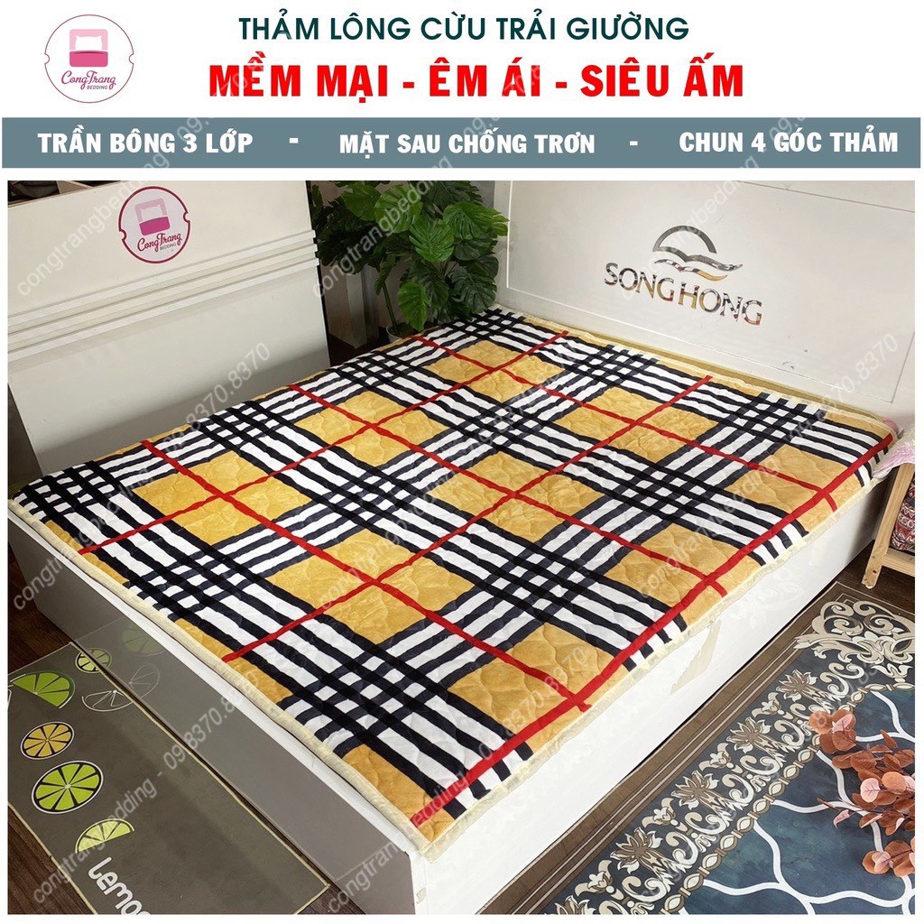 Thảm trải giường , trải sàn lông cừu 3 lớp có lót chống trươt  cao cấp