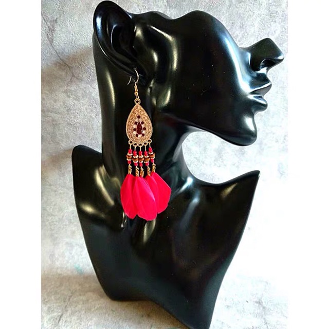 Bông tai lông vũ - Khuyên tai bohemian vintage