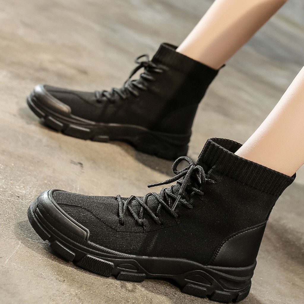 Giày Boots Nữ BUXINO27 Boots Nữ Cổ Cao Phối Thun Co Dãn Ôm Chân Phong Cách Đường Phố Chính Hãng BUXINO Size ( 36 - 39)