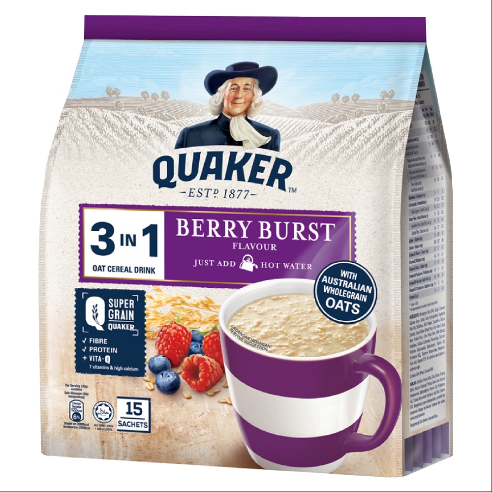 Combo Yến mạch Quaker Hũ 600g và Thức Uống Yến Mạch Quaker 3in1 Berry 450G, Truyền Thống 420G