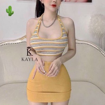 Sét chân váy chữ A và Áo yếm sọc tuyệt đẹp 🎗