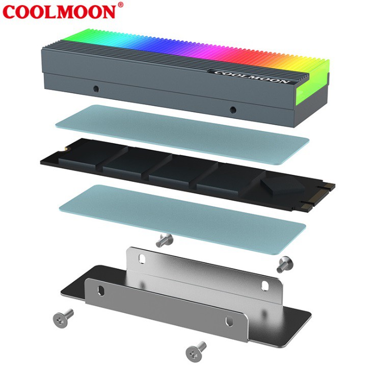 Tản nhiệt SSD M2 2280 Coolmoon Led RGB đồng bộ Hub Coolmoon, đồng bộ Mainboard