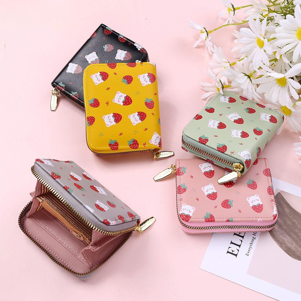 SOMEDAYZL Ví Đựng Thẻ Tín Dụng / Danh Thiếp / Thiệp In Họa Tiết Dâu Tây Hoạt Hình