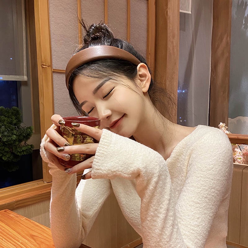 Băng Đô Cài Tóc Bằng Da PU Bản Rộng Phong Cách Hàn Quốc