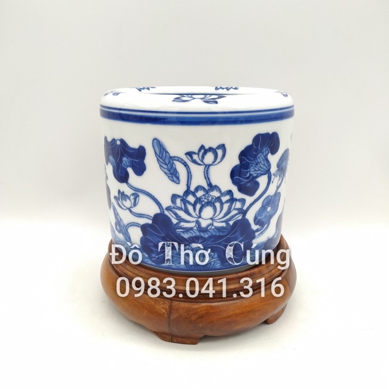 Bát hương SEN - hoa sen men xanh lam