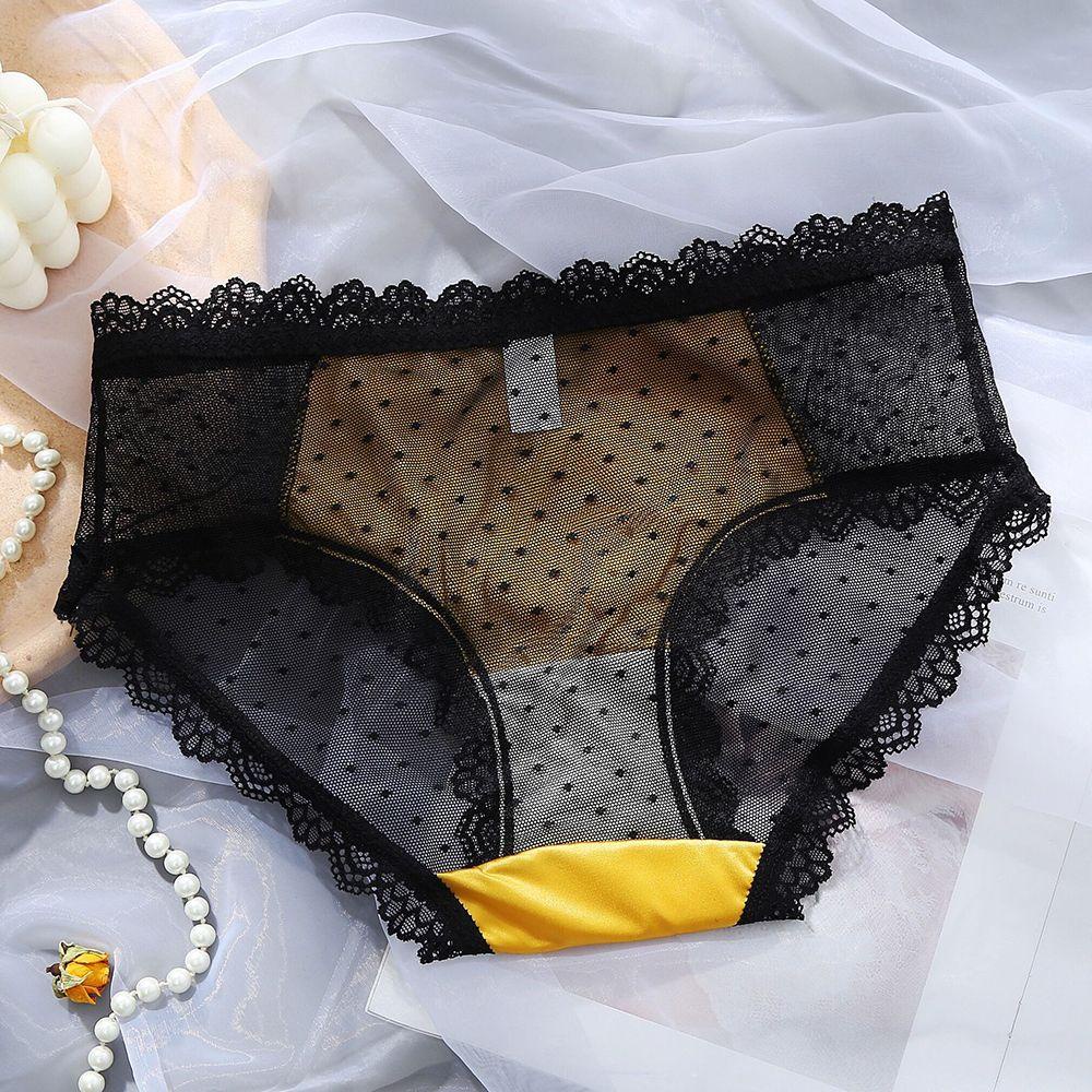 SOMEDAYZL Quần Lót Lưng Vừa Vải Lụa Lạnh Phối Lưới Đính Nơ Quyến Rũ Cho Nữ