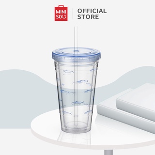 Cốc nhựa Miniso trong suốt kèm ống hút 480ml