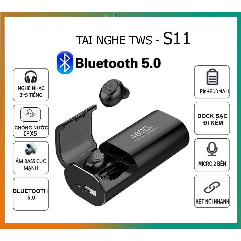 Tai nghe Bluetooth Kiêm Sạc Dự Phòng S11 TWS 4800mAh - bass chuẩn, chống nước, pin khủng - Soleil shop