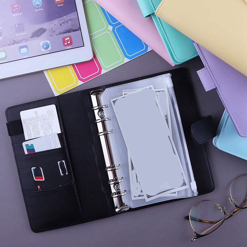 Set 12 Tờ Giấy A6 Bìa Da PU Đựng Tiền Tiết Kiệm Có Nhãn Dán Tiện Dụng