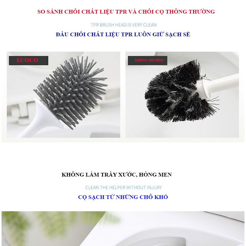 Chổi Cọ Nhà Vệ Sinh Bồn Cầu Nhà Tắm Toilet Chất Liệu Silicol Lắp Đặt Dán Tường Cao Cấp Ecoco