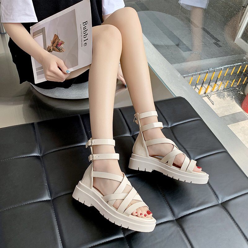 Sandal Nữ CHIẾN BINH NHIỀU DÂY 2 KHOÁ Kiểu Dáng Mới 2021 Đế Cao 3.5cm