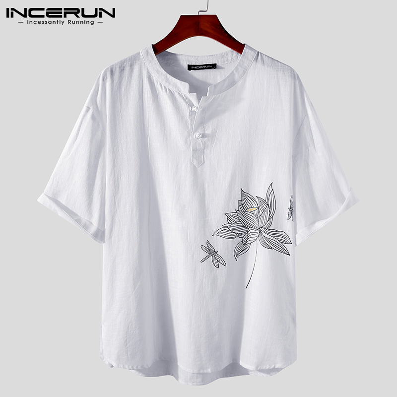 Áo sơ mi INCERUN kiểu Trung Quốc in hoa cho nam cổ điển tay lửng | BigBuy360 - bigbuy360.vn