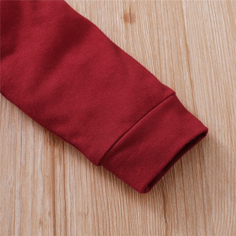 Set đồ 3 món Mikrdoo gồm áo hoodie vải cotton tay dài màu đỏ quần dài và băng đô nơ hoa xinh mùa thu dành cho bé