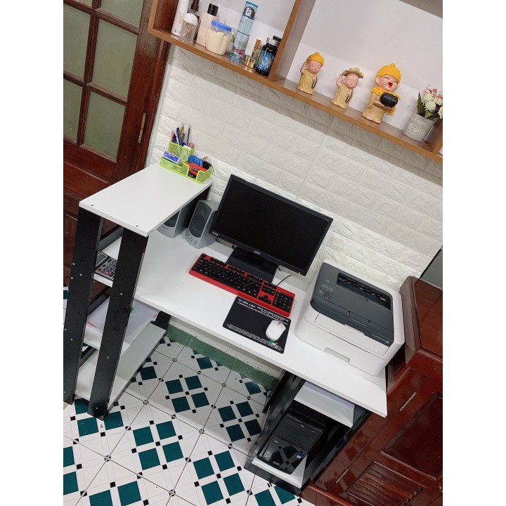 Bàn làm việc 💗FREESHIP💗 Bàn gỗ kèm kệ sách MDF thông minh phối màu Đen- Trắng