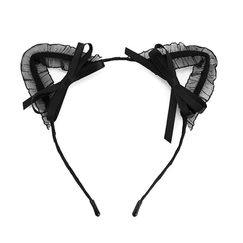 Băng Đô Cài Tóc Hình Tai Mèo Phối Ren Phong Cách Ngọt Ngào Xinh Xắn