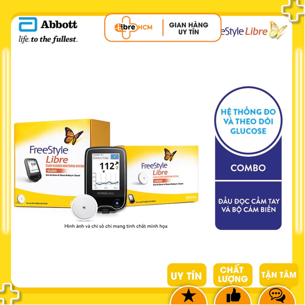 Combo Đầu đọc cầm tay và Bộ cảm biến đo đường huyết liên tục FreeStyle Libre chính hãng Abbott (Tặng kèm miếng dán)