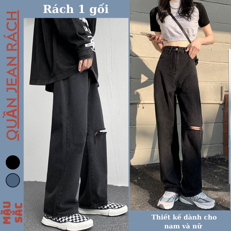 Quần jeans đen cao cấp, quần bò đen, baggy,xuông rộng nam,nữ, Crying Center rách 2 cạnh,Rách 2 gối RĐ-02 hottren 2022