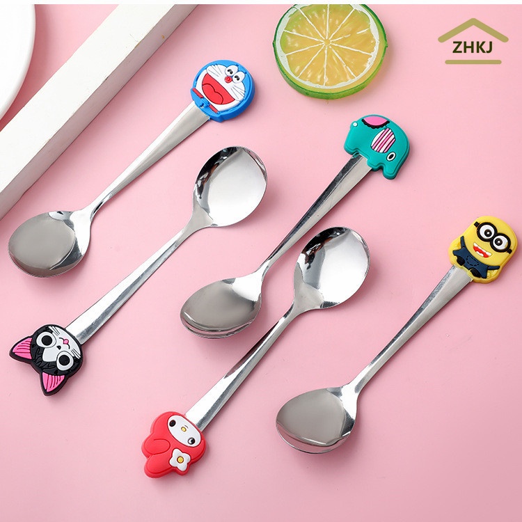 Muỗng Uống Cà Phê Bằng Thép Không Gỉ Với Tay Cầm Silicone Kiểu Dáng Hoạt Hình Xinh Xắn