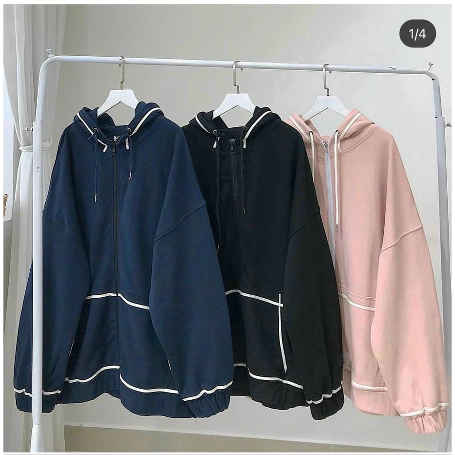 Áo Hoodie zip nữ - Áo khoác nữ kẻ sọc form rộng chất nỉ tàu 2 lớp dày mềm,áo khoác thu đông,áo khoác ngoài giữ ấm