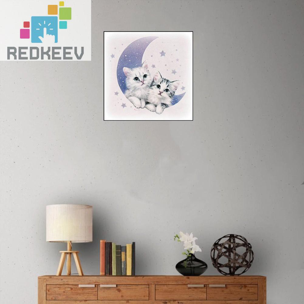 Bộ Tranh Đính Đá Tự Làm Hình Chú Mèo Mặt Trăng Đáng Yêu 1.13