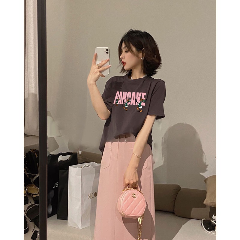 HIIXIIVI Áo Thun 100% cotton Tay Ngắn Cổ Tròn In Hình Hoàng Hôn Thời Trang Mùa Hè Phong Cách Hàn Quốc Cho Nữ 2022