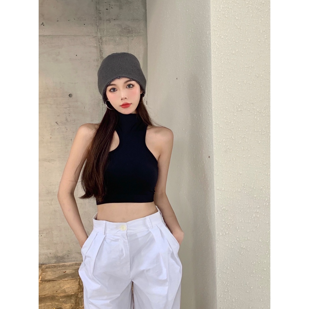 Áo croptop SUXI không tay co giãn bất đối xứng thời trang Hàn Quốc quyến rũ dành cho nữ