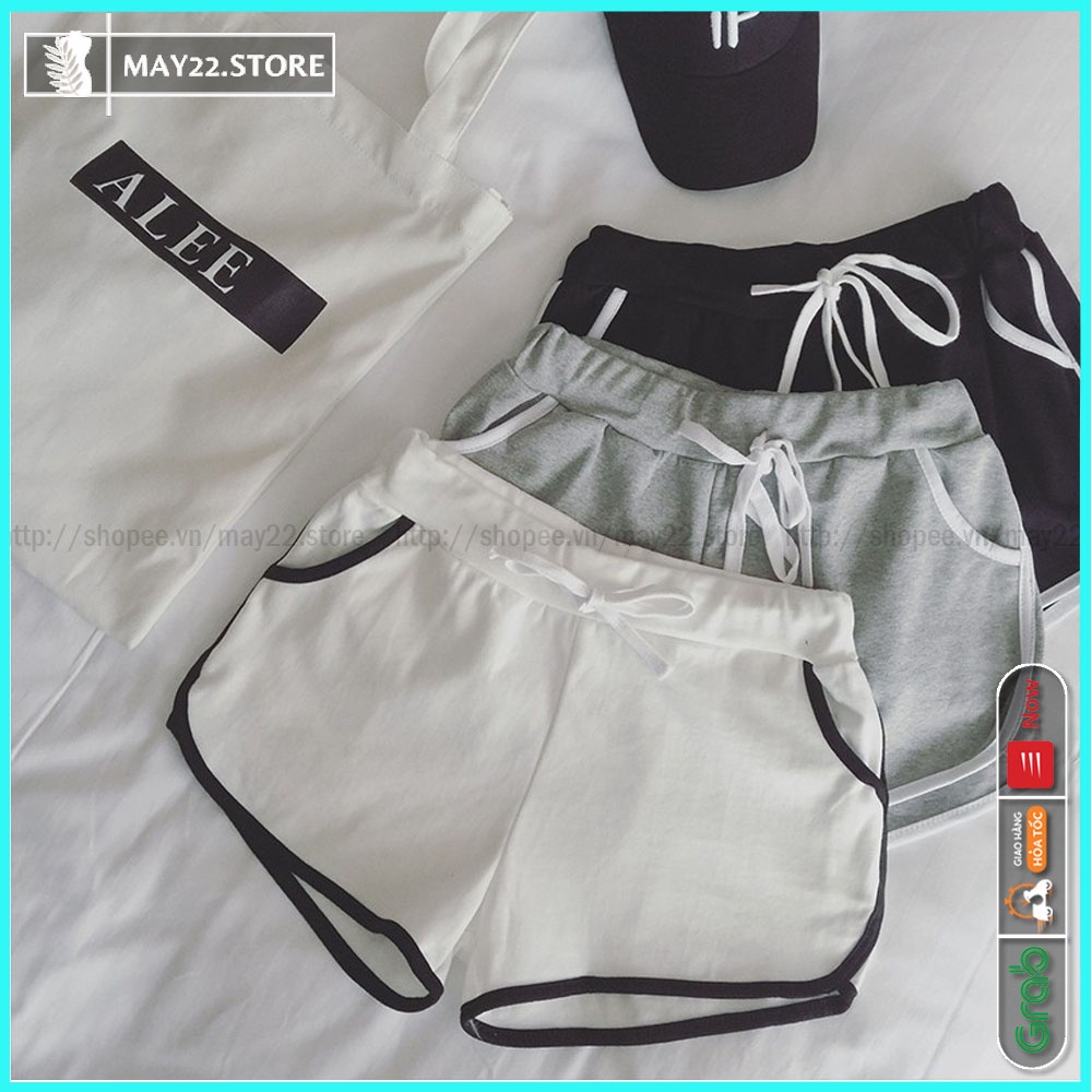 Quần đùi nữ mặc nhà viền trắng chất cotton thoáng mát cạp chun cao - May22