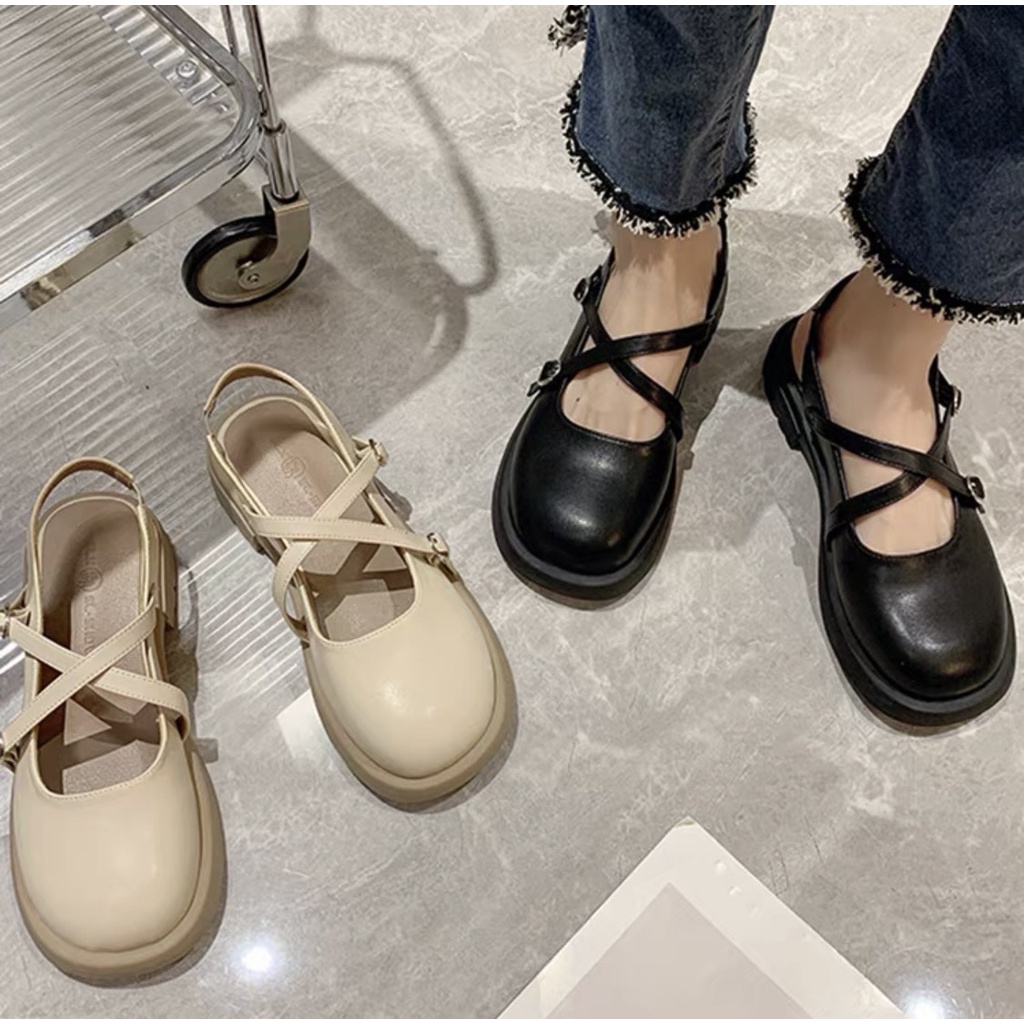 Giày nữ Lolita mũi tròn quai chéo, quai hậu phong cách hàn quốc