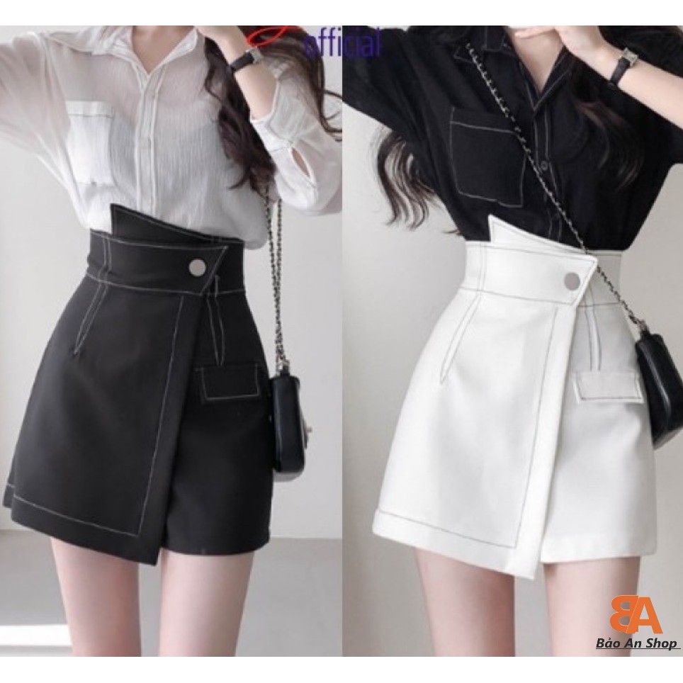 Chân váy quần ngắn chất vải kaki phối kiểu viền nổi có 2 Size S M