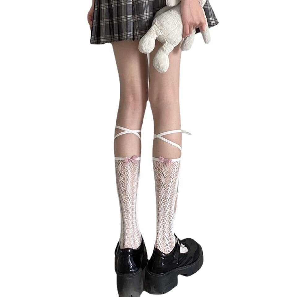 Vớ dài qua gối họa tiết sọc caro phong cách Lolita quyến rũ dễ thương cho nữ