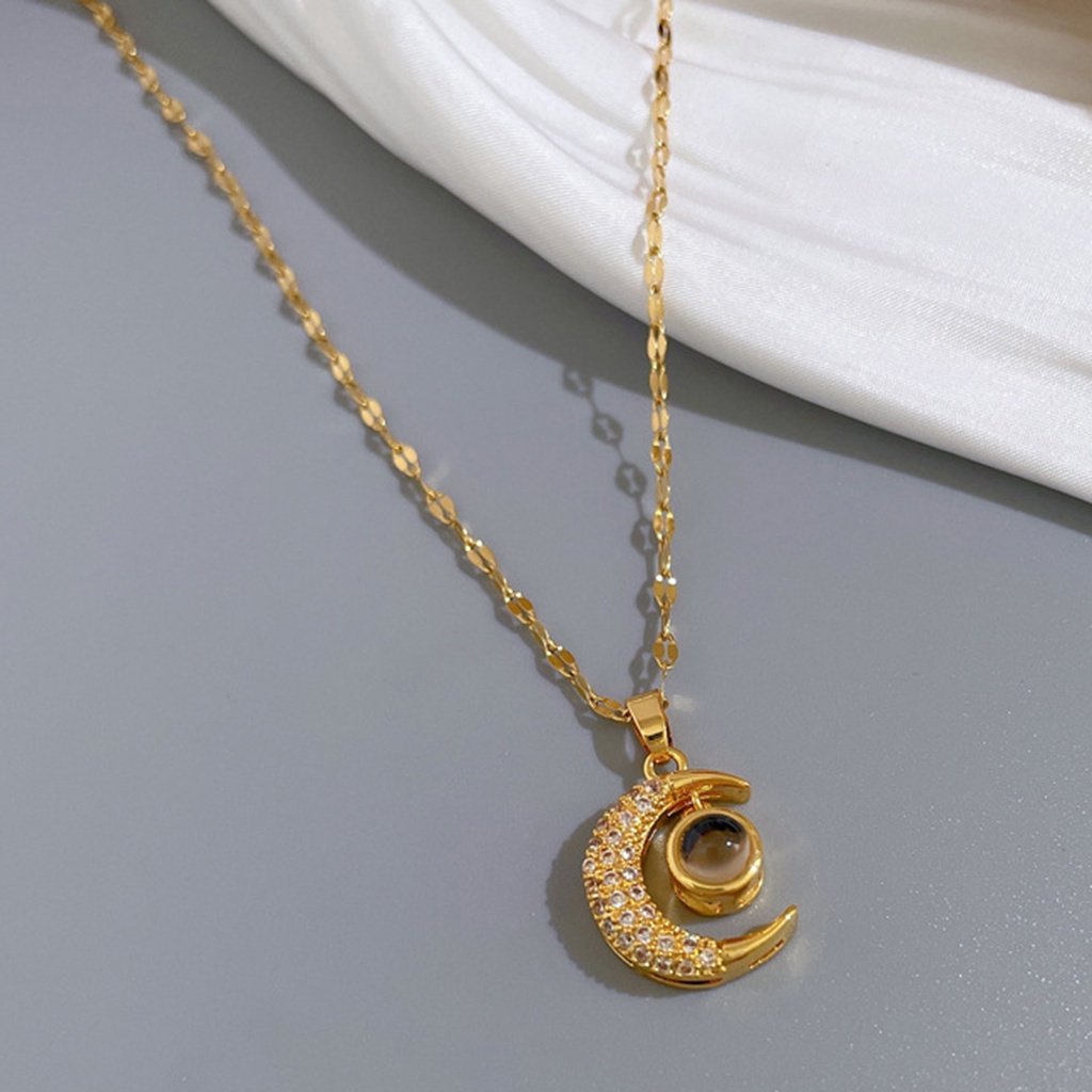 Ở stcok| Vòng cổ Bằng Thép Titan Mặt Hình Mặt Trăng Đính Đá Thời Trang