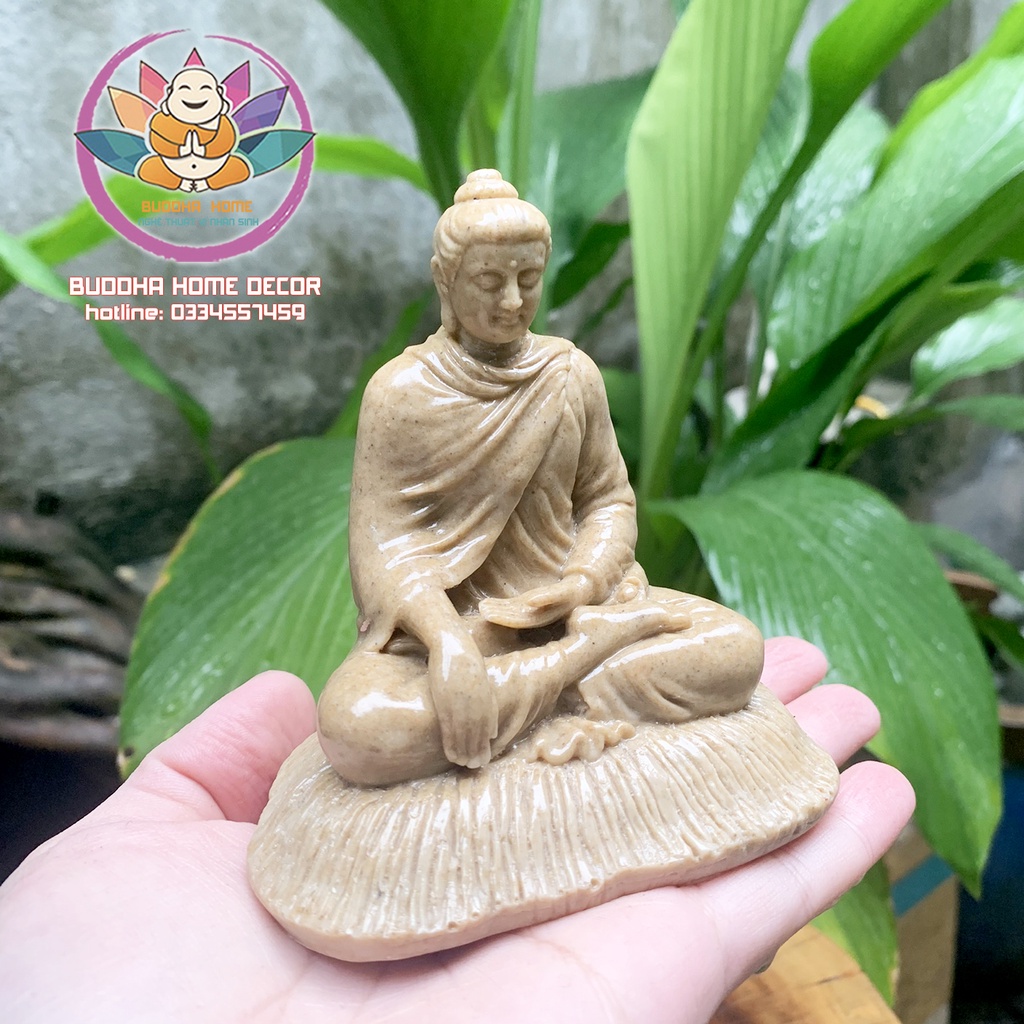 Tôn Tượng Bổn Sư 11cm đá sỏi màu trắng-vàng cổ phong thủy, thờ cúng, trang trí nhà cửa