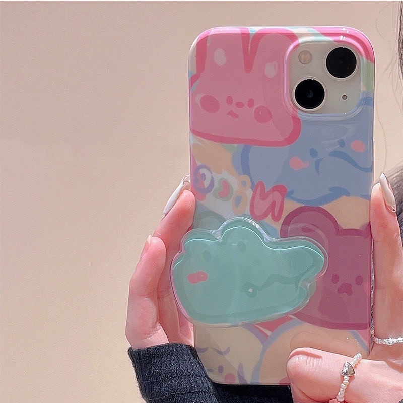 Ốp Iphone Thỏ và gấu đa sắc kèm giá đỡ 13 Pro Max/13/13 Pro/12 Pro Max/12/12 Pro/11 Pro Max/11/Xs Max/X/Xs/8 Plus/7 Plus