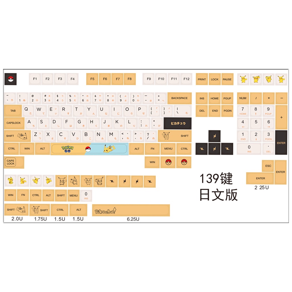 MK Pikachu Keycaps, 139 phím PBT Keycaps XDA Cấu hình DYE-SUB Cá nhân hóa GMK Keycaps cho bàn phím cơh Cho Bàn Phím Cơ