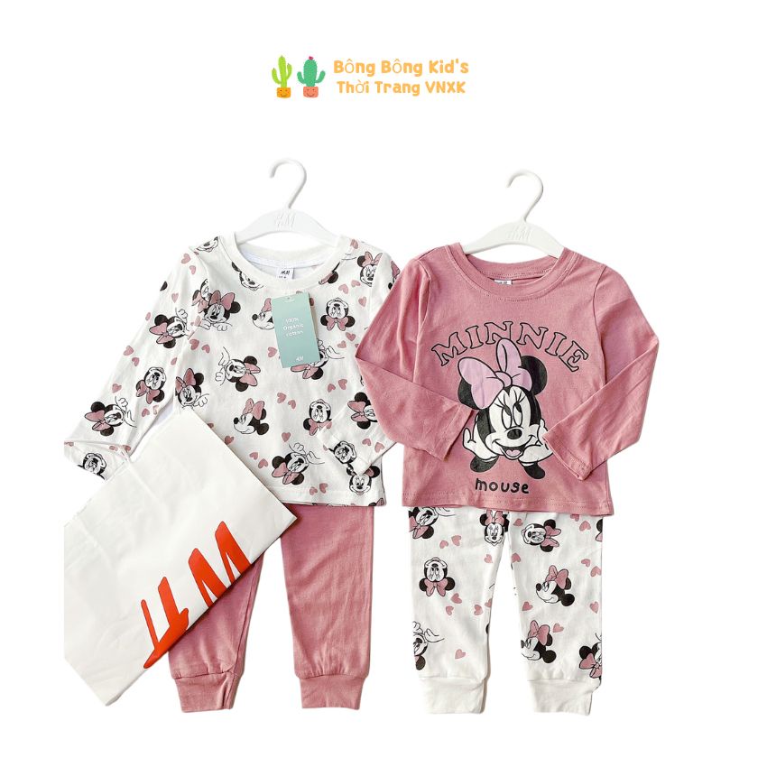 Set 2 Bộ Dài Tay Bé Gái HM Họa Tiết Micky Từ 1-6 tuổi