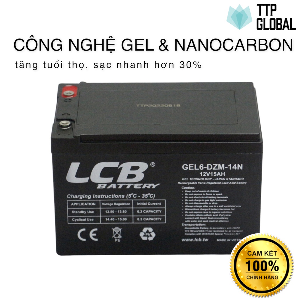 Ắc quy xe đạp điện 12V 15Ah thương hiệu LCB, dùng được cho năng lượng mặt trời, thắp sáng, loa kéo, xả sâu, UPS