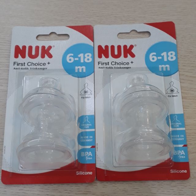 Núm ti thay thế Nuk cổ rộng silicon size M (6-18m) của Đức