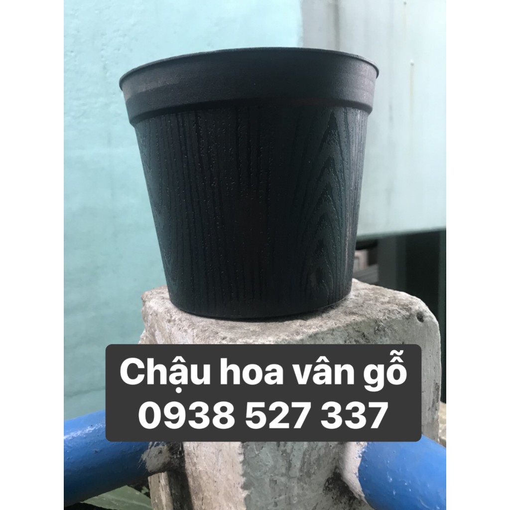 Bộ 10 chậu hoa nhựa cứng vân gỗ đường kính 15cm cao 12,5cm giá rẻ